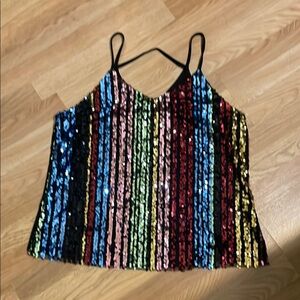 Multicolor Sequin Striped Women's Top